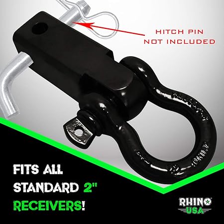 Best Towing Accessories for Trucks & Jeeps RHINO USA COMBO Shackle Hitch Receiver & 20 Tow Strap Connect Your Rhino Tow Strap for Vehicle Recovery to This 31,418lbs Capacity Reciever