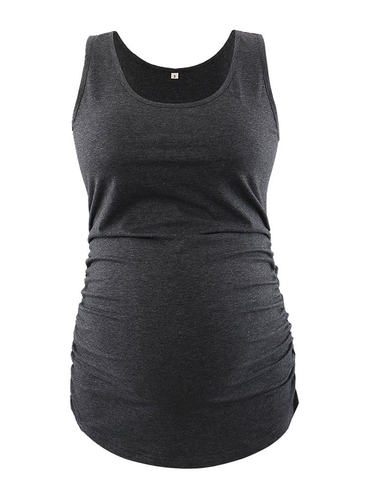 FABRACK Women's Maternity Tank Top Pack Side Ruched Sleeveless T-Shirt Summer Layering Pregnancy Shirt 