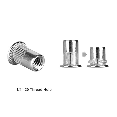 New Rivet Nuts Stainless Steel Threaded Insert Nut 40 Pcs 1/4”-20 Flat Head Nuts 