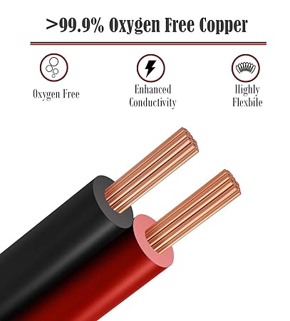 99.9% Oxygen Free Copper OFC Wire 25 FT Red & 25 FT Black Bonded Zip Cable for Car Audio Speaker Primary Remote Automotive Trailer Harness Model Train Wiring American Wire Gauge GS Power 10 AWG 