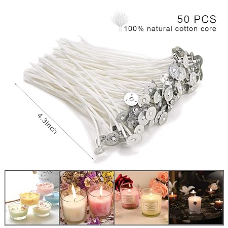 CozYours 100% NATURAL COTTON CORE CANDLE WICKS WITH TABS FOR CANDLE MAKING 10...