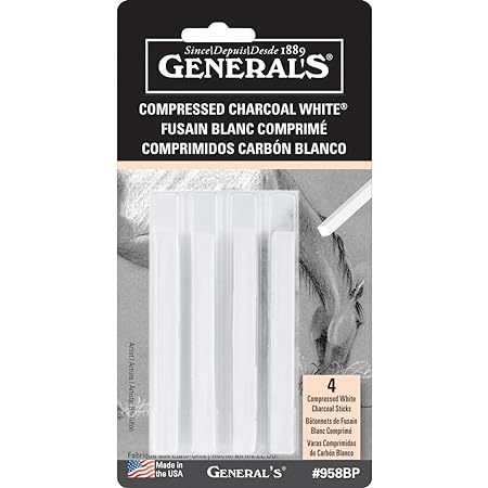 GENERAL'S Charcoal Drawing Set, White/Black, Set of 4 Pencils and 1 Eraser  - 321742