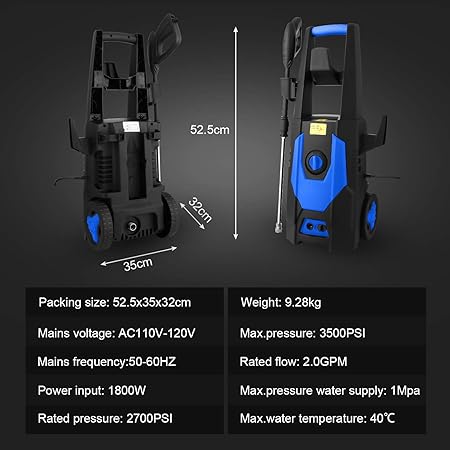 Blue mrliance 3500PSI Electric Pressure Washer 2.0GPM Power Washer 1800W High Pressure Washer Cleaner Machine with 4 Interchangeable Nozzle 