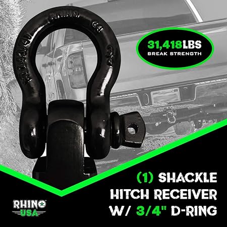 Best Towing Accessories for Trucks & Jeeps RHINO USA COMBO Shackle Hitch Receiver & 20 Tow Strap Connect Your Rhino Tow Strap for Vehicle Recovery to This 31,418lbs Capacity Reciever