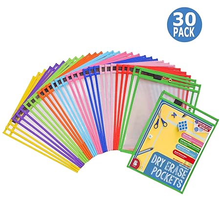 School or Work Heavy Duty Oversized 10 x 14-30 Pockets Assorted Colors Sheet Protectors or Ticket Holders 500 Worksheets 30 Pens Dry Erase Pockets Reusable Sleeves by Office Orchid 