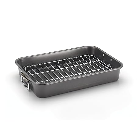 【3-10 Days Delivery】Multiuse Roasting Pan with Rack,15 Inch Stainless Steel Roaster Lasagna Pan&Roasting Rack w/ a foldable handle Easy Clean Fast Heating SL 