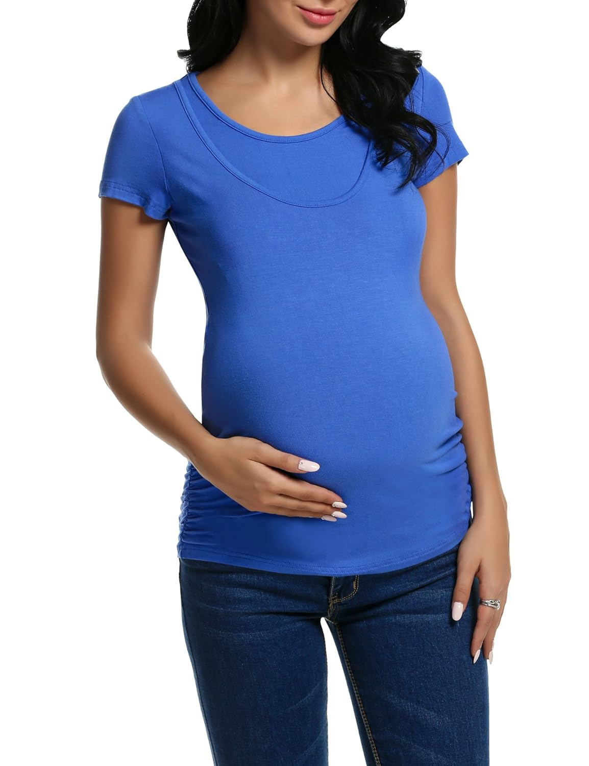 Hotouch Womens Maternity Nursing Tops Short Sleeve Breastfeeding Shirt Tee Double Layer Pregnancy Pajama S-XXL 