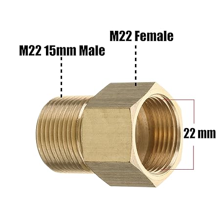 Female 1/4" to Female M22x1.5 Socket 14mm Brass High Pressure Washer Coupler for 